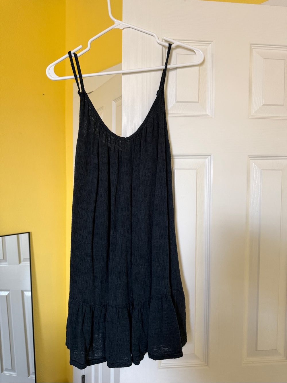Black Spaghetti Strap Ruffle-Hem Dress